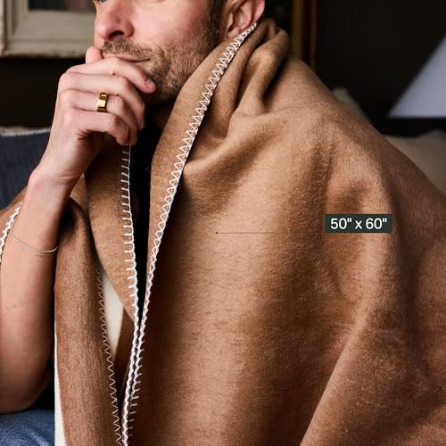 Image of Highrise Soft Cotton Throw Blanket, 50 x 70 in - Camel | Soft Fluffy Blanket for Bed, Couch and Living Room, Home Decor Essentials, Made in Portugal, Cozy Boho Home Decor