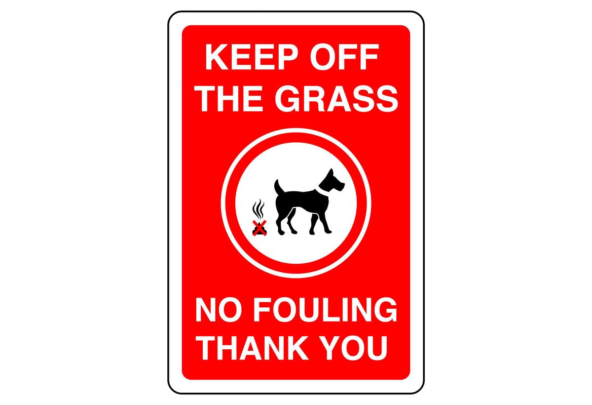 Safety First Display Ltd Red Keep Of The Grass No Fouling Thank You- High Tack Self-Adhesive Sticker (300Mm X 200Mm) Viewing Distance Within 7M.