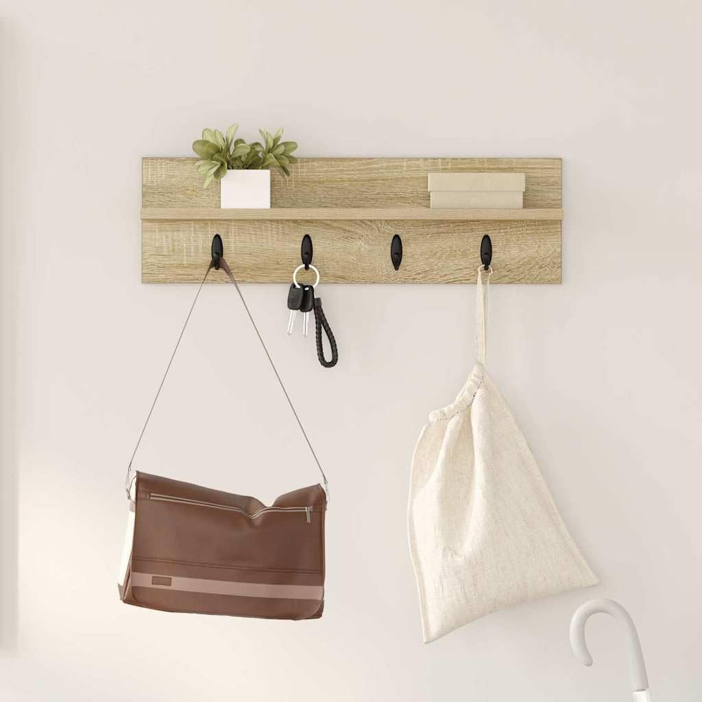 Appendiabiti da parete in rovere Sonoma, 60 cm, appendiabiti da parete in legno con ganci, appendiabiti salvaspazio per corridoio e ingresso, design moderno, 60 x 10,5 x 18 cm