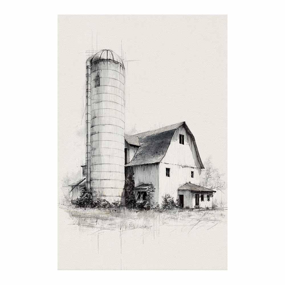 Huyeei Black And White Black White Abstract Art Canvas Paintings Barn Painting Grey Neutral Wall Art For Living Room, For Bathroom Hallway, Bedroom Etc.(Black And White)-70X100cm Unframed