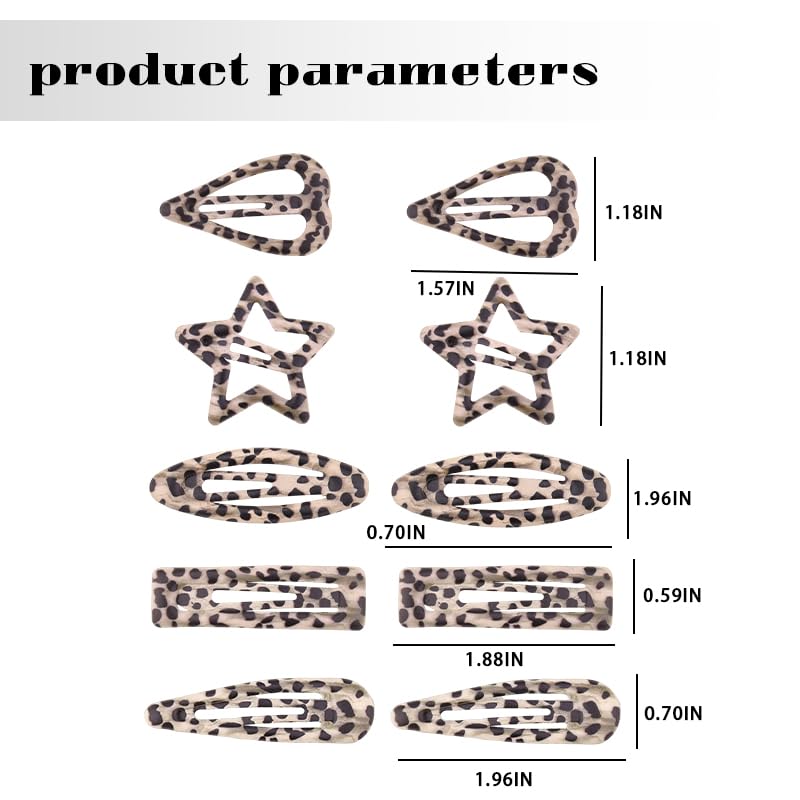 Set de 10 pinzas para el cabello con estampado de leopardo en metal, estilo Y2K con formas de estrella, corazón y gotas de agua miniatura 2