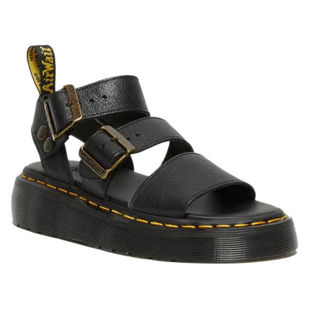 Dr. Martens Gryphon Quad Platform Sandals In Pisa Leather Women's Black Size 40 (6.5)