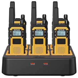Retevis RB48 Walkie Talkies for Adults, Heavy Duty 2 Way Radios Long Range with Six-Way Charger, IP67 Waterproof, Shock Resistant, Dual PTT, 2000mAh,MIL-STD-810H, for Jobsite Construction(6 Pack)