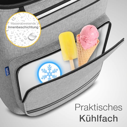 maxVitalis Einkaufstrolley klappbar, Einkaufswagen mit Kühlfach, 3in1 Trolley, Sackkarre & Umhängetasche, Einkaufsrollwagen, Shopping Trolley 43L Kapazität & Spanngurt, Hackenporsche, Silbergrau – Bild 8