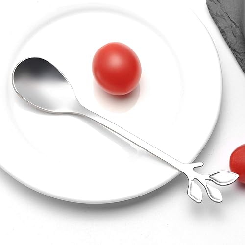 Miniatura 5 de AnSaw 20 piezas 4.7 pulgadas pequeñas cucharas de café con mango de hoja (plata)