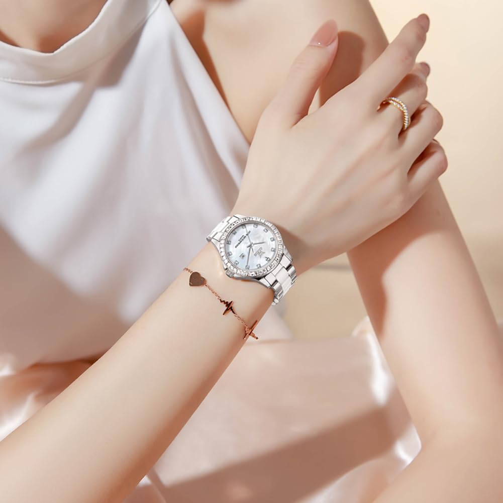 OLEVS Orologio da polso da donna, in acciaio inox, impermeabile, con quadrante piccolo, al quarzo, analogico, alla moda, con quadrante dorato