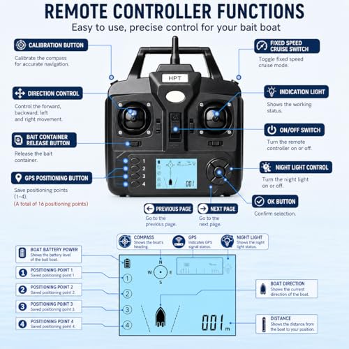 Bateau d'appât RC pour carpe avec GPS et éco-sondeur de haute précision - 5