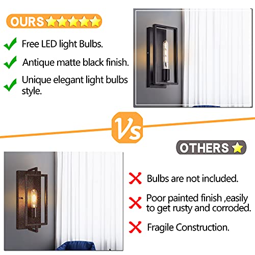 Wall Sconce Set Of 2, Matte Black Wall Light Fixtures,Bulb Included,Rustic Wall Sconce Lighting For Living Room,Bedroom,Entryway,Hallway,And Stairway #TOP6
