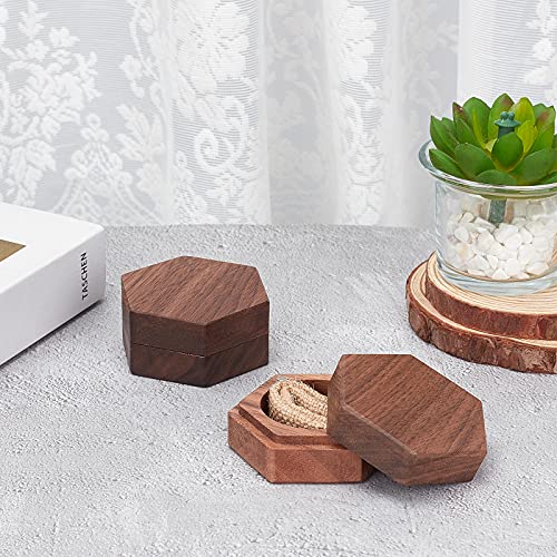Fingerinspire 2Pcs 2.2X2X1 Inch Hexagon Black Walnut Wood Ring Box Engagement Ring Box Jewelry Organizer Earrings Rustic Vintage Ring Bearer Box For Proposal Engagement Wedding Ceremony Birthday Gift #TOP7