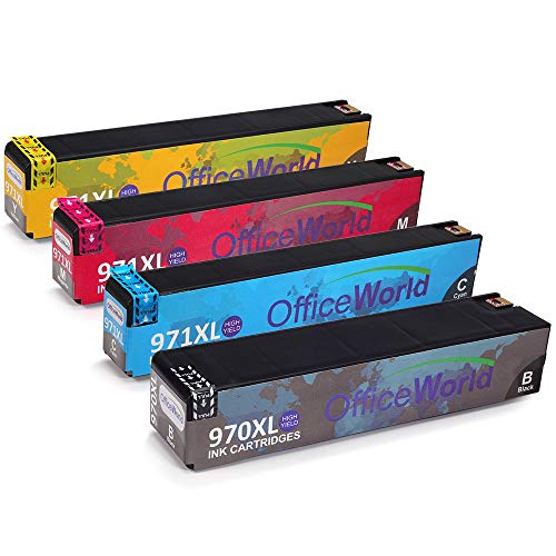 OfficeWorld 970XL 971XL Reemplazo para HP 970 971 Alta Capacidad Cartuchos de tinta Totalmente compatible con HP Officejet Pro X576dw MFP X551dw X476dw X451dn X451dw X476dn (1 B, 1 C, 1 M, 1 Y)