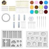 SUBANG 10 Pack Jewelry Casting Molds Silicone Resin Jewelry Molds with 48 Screw Eye Pins, 40 Straight Pins, 5 Plastic Stirrers, 5 Plastic Spoons, 5 Plastic Droppers and 1 Glitter Powder Sequins