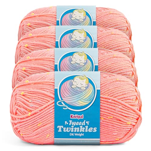 Image of Tweed Twinkles Soft Baby Yarn for Crocheting, 4-Pack (696Yds / 400G), Free Patterns - Acrylic Baby Blanket Knitting Yarn with Flecks - Size 3 DK Light Worsted Weight - Pastel Peach
