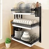 3-stöckiges Abtropfgestell zur Wandmontage mit Abtropfschale, Küchen-Abtropfgestell für Geschirr, Schüsseln, Tassen, Löffel und Gabeln – platzsparende Küche (35,6 x 55,9 cm)
