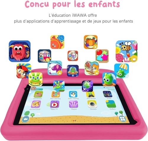 SUAAT 2025 Andriod 11 Tablet da 7 pollici per bambini, 2GB RAN + 32GB ROM Bluetooth,istruzione + giochi, doppia fotocamera, controllo parentale Rosa