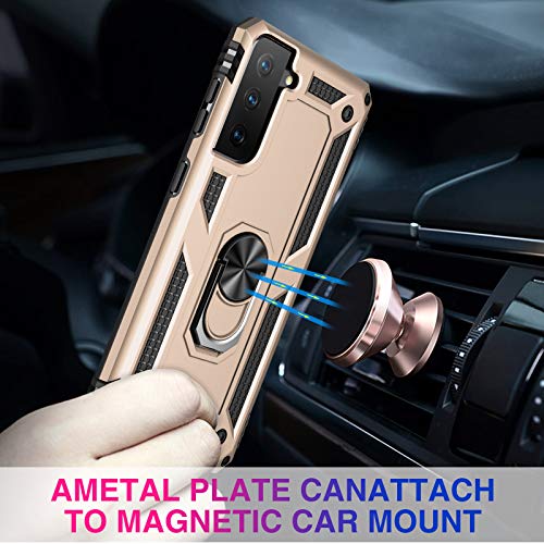 Image of Case for Samsung Galaxy S21 5G Case Heavy Duty with Built in Screen Protector Hard Armor Military Anti-Fall Bumper Cover for Samsung S21 5G 6.2 2021 Phone Cases with Magnetic Ring Kickstand (Gold)