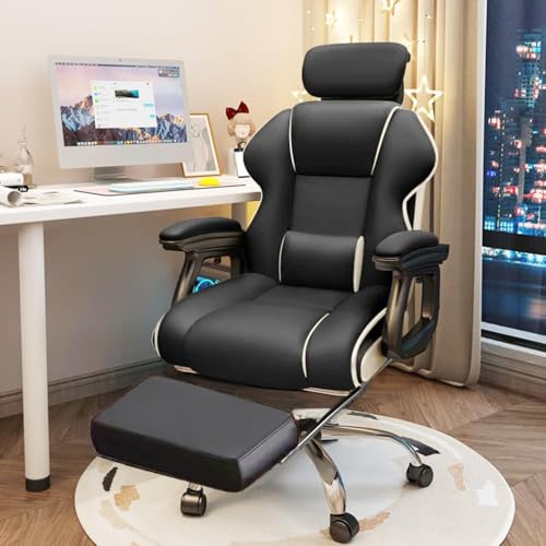 Batoneオフィスチェア デスクチェア テレワーク 疲れない チェア リクライニング 収納式フットレスト昇降機能付き 連動式アームレスト 事務椅子 広い座面 3Dヘッドレスト 360度回転 座面昇降 椅子 PCチェア ゲーミング/勉強/事務用 おしゃれ （ブラック）のサムネイル