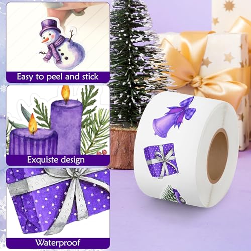 Image of Christmas Purple Watercolor Sticker - 1000Pcs Xmas Purple Santa Waterproof Vinyl Reusable Laptop Stickers Coloring Book Scrapbook Water Bottle Page Activity Pad Party Favors Kids Skateboard