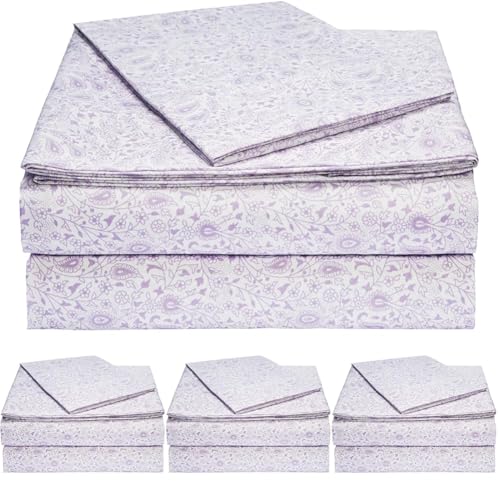 Image of Amazon Basics Lightweight Super Soft Easy Care Microfiber Bed Sheet 3 Piece Set with 14 inch Deep Pockets - Twin XL, Lavender Paisley (Pack of 4)