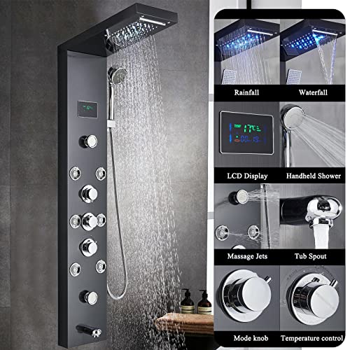 Panel de Ducha LED con Cascada, Sistema de Torre con Chorros de Masaje Corporal y Columna para Bañera miniatura 2
