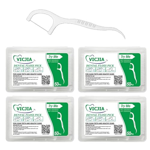 VICJIA Tooth Floss Picks Unflavored Dental Floss for teeth Tooth Picks Flossers 200 Count Floss Sticks for car home tooth pick small