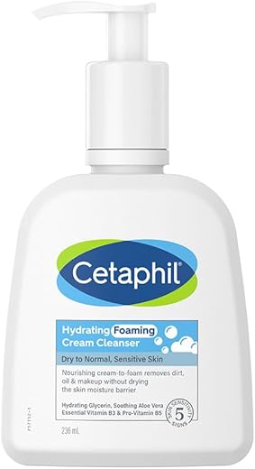 Cetaphil Hydrating foaming Face Wash, Cream to Foam Cleanser 236ml | Niacinamide, Pro-Vitamin B5 & and Aloe for Gentle Cleansing