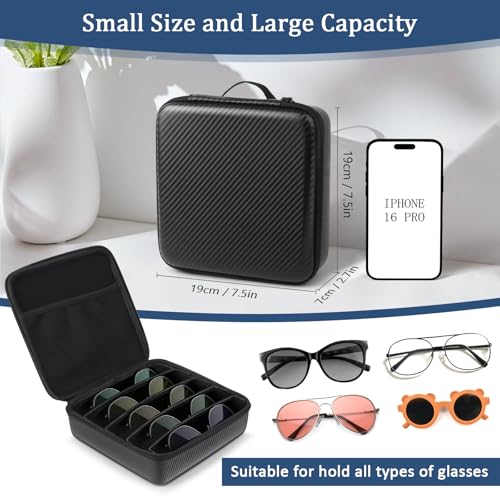Image of Travel Sunglasses Organizer, Hard Shell Sunglass Case Adjustable Slots for Multiple Sunglass Eyeglass Case