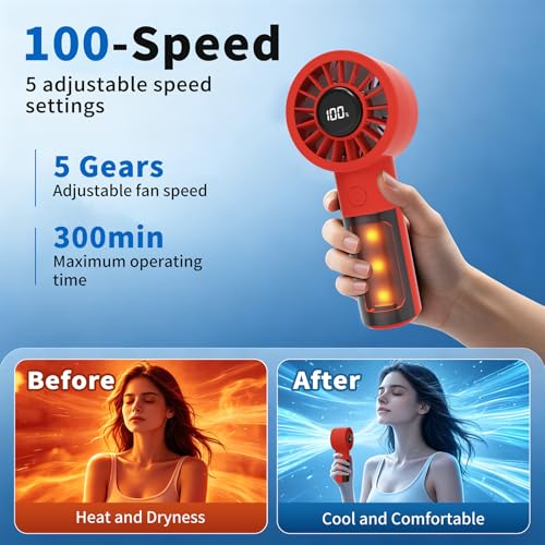 Image of Portable Mini handheld Personal Fan with Night Light,5 Speeds,Rechargeable | Soft night light, 5 adjustable speeds, quiet airflow and USB charging fan for bedrooms, offices, travel and outdoor use.
