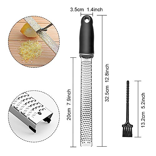 Lemon Zester, Cheese Grater, Food Grade 304 Stainless Steel, Razor-Sharp Blade, Semi-Soft TPR Rubber Handle, With Protective Cover and Cleaning Brush, Dishwasher Safe, Black, Narrow