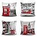 Bageyou - Set di 4 federe per cuscino, motivo autobus di Londra e cabina telefonica Big Ben decorate, 50 x 50 cm, per letto e divano