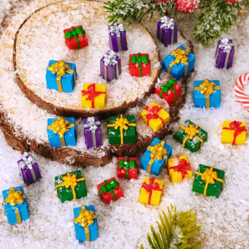 Image of JUNEBRUSHS 50 Pcs Christmas Miniatures for Crafts, Christmas Tree Mini Resin Presents Charms Mini Christmas Ornaments Figurines for Tree Decor Vase Filler Xmas Crafts