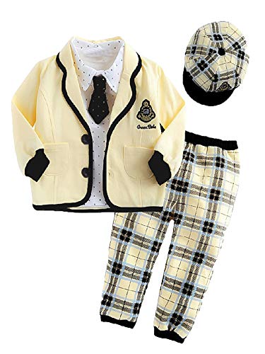 Infant Toddler Baby Boy Yellow Jacket, Shirt, Pants, Tie and Hat 5-pc Set