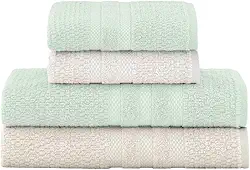 Jogo De Banho Buddemeyer Vanilla Extra Soft 100% Algodão Toalha Alta Absorção Macia Grande 4 Peças - Banho e Rosto - Presente (Verde Bege 1084/1184)