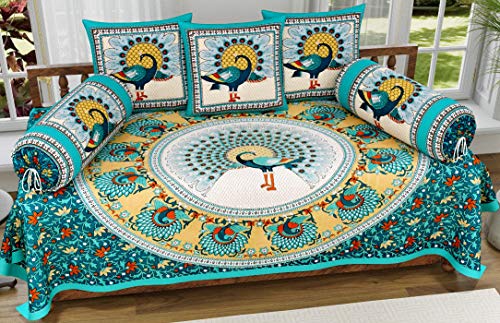 Image of RajasthaniKart Classic 6 Piece 144 TC Cotton Diwan Set - Abstract, Multicolour