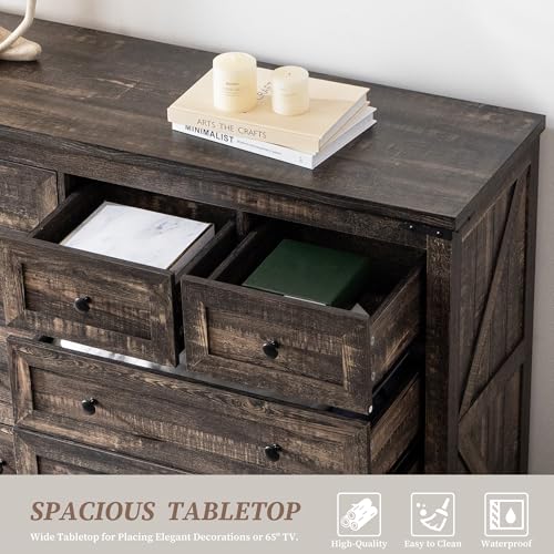 EnHomee-10-Drawer-Dressser-for-Bedroom-5511-W-Wood-Dressers-Chests-of-Drawers-with-Smooth-Metal-Rail-Large-Wide-Dressers-for-BedroomHallwayDark-Rustic-Oak149-D-x-5511-W-x-356-H EnHomee 10 Drawer Dressser for Bedroom 5511 W Wood Dressers Chests of Drawers with Smooth Metal Rail Large Wide Dressers for BedroomHallwayDark Rustic Oak149 D x 5511 W x 356 H