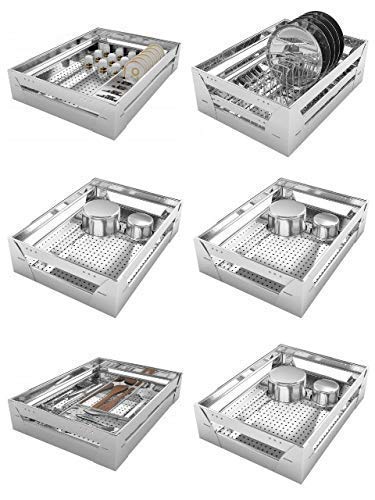Steel Gold Stainless Steel Modular Kitchen Organizer Rectangular Basket|Modular Kitchen Cabinet Combo|Premium Basket Set Of 6 (21 * 20, Set Of 6)