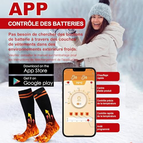 Chaussettes chauffantes application bas électriques 5000mAh pour ski - 2