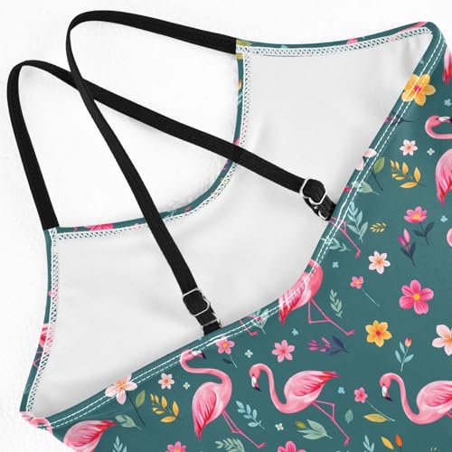 senya Girls Swimsuits One-Piece Swimwear Tie Bathing Suit Beach Summer Round Neck 5-6T Flamingo Flowers Leaves Pattern4