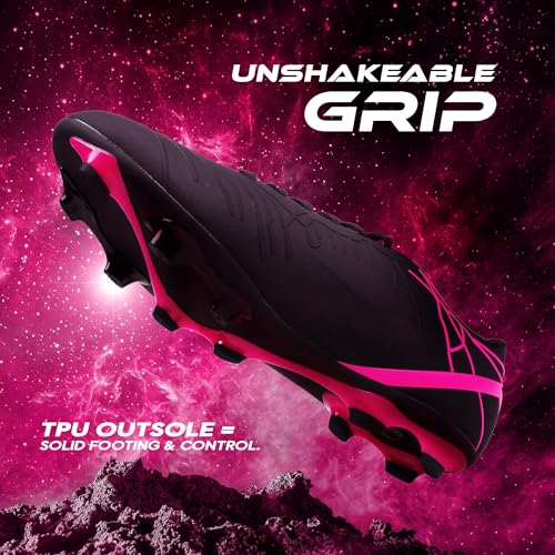 Image of Aivin Vantamor Football Shoes | Lightweight PU Synthetic Upper | Reinforced TPU Outsole | Cushioned Insole | Ribbed Surface for Enhanced Control | Aggressive Bladed Studs | Black Pink