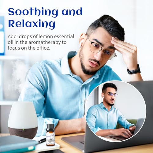 Image of HIQILI Lemon Essential Oil, Household Cleaning, Air Purification, Skin Care, Can be Added to Cleansers, Sprays, Body Lotions Use - 0.33 Fl Oz /10ML