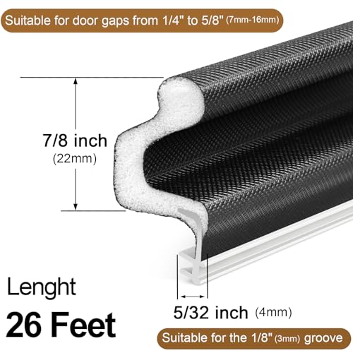 Image of Door Weather Stripping, Kerf Weather Stripping for Doors with Groove,Weather Stripping Door Seal for Large Gap and Easy Installation(26, Black)