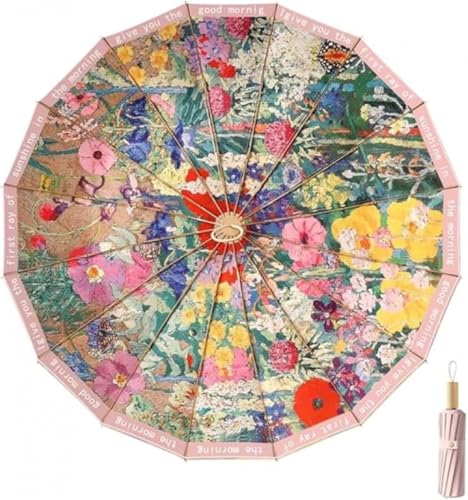 AOBOPO 折りたたみ絵画傘 晴雨兼用 軽量携帯便利 メンズレディース共用 頑丈 16 本骨三折 手動大サイズ 油絵印象画デザイン梅雨紫外線対策 写真撮影最適 撥水豪雨対応 遮光 UV カット
