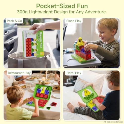 Image of Travel Magnetic Tiles for Kids Car Games Road Trip Essentials | 26 PCS Mini Magnet Building Blocks in Tin Box to Stop Crying - 0.64 lb Pocket Size Educational Toy- Boys Girls Age 3-8