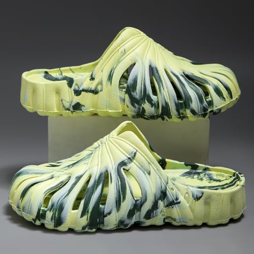 Image of Monstera Slippers, Variegated Monstera Shoes, Non-Slip Soft Lightweight Bathroom Slides Unisex