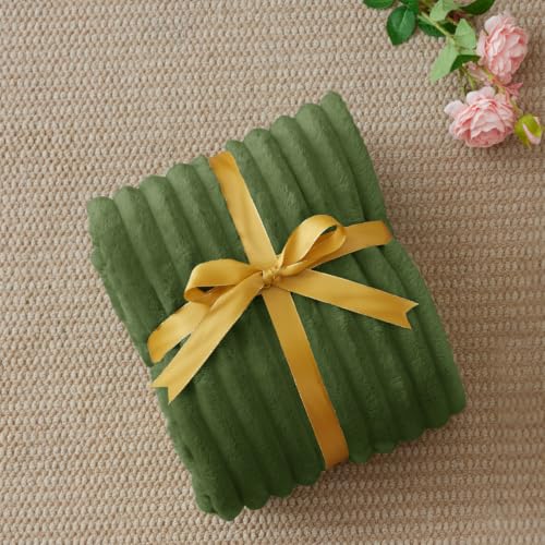Image of BEDELITE Ribbed Twin Blanket for Couch & Bed, Moss, 60 inchx80 inch | Ultra-Soft Plush Fleece, Cozy, Warm Yet Lightweight, Ribbed Texture, Home Decor, Machine Washable, Giftable, All-Season Use