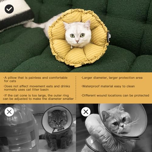 H HIDREAM Soft Cat Cone Collar, Cute Adjustable Cat Recovery Collar,Elizabethan e Collar That can Protect Head and Foot Wounds,Daisy Yellow All-Season Style