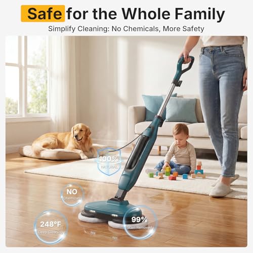Image of NEWBULIG Steam Mop, All-in-One Steam Mops for Floor Cleaning with Rapid Re-heat, Self-Standing Floor Steamer, 4 Rotating Scrub Pads, 2 LED Headlights, for Hardwood Floors & Tile