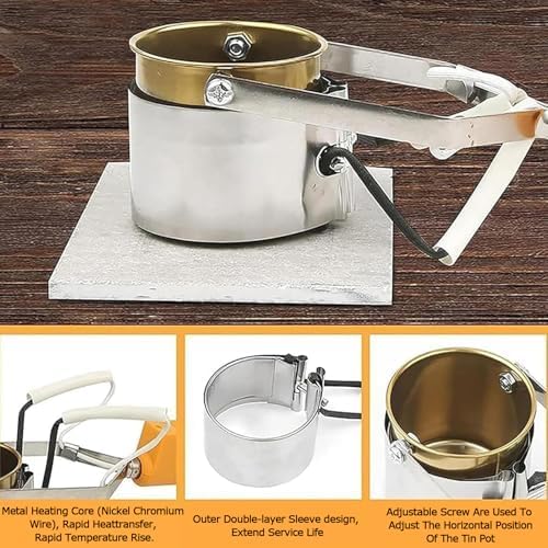 Crisol de Plomo de Mano, crisoles de 380 W para fundir Metal, crisol eléctrico para Plomo, Ajuste de 200-450 ℃, fusión en 10 Minutos, Capacidad de 1100 g, crisol de Plomo para moldes de Peso