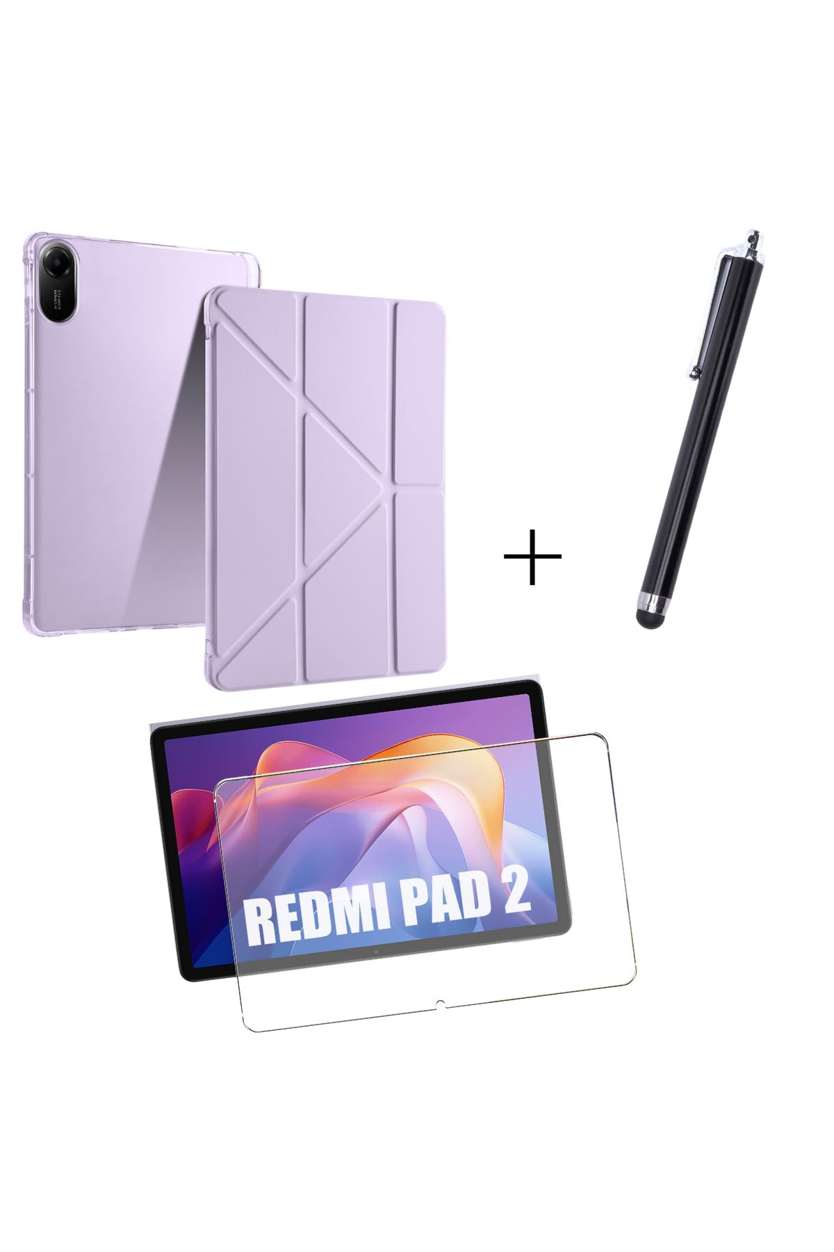 CONSTRAIN - Xiaomi Redmi Pad 2 ile Uyumlu Kalem Bölmeli Standlı Kılıf + Ekran Koruyucu + Kalem 3'lü Set - Çok Renkli 3