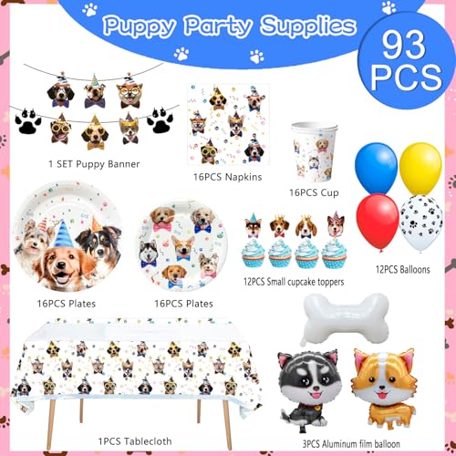 Welpen-Motto-Party-Dekorationen, Welpen Kindergeburtstag Deko & Hund Geburtstag Party Geschirr - Hund Geburtstag Teller Tischtuch Tassen & Happy Birthday Banner etc Hunde-Geburtstagsparty-Zubehör