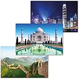 GREAT ART Set of 3 XXL Posters – Sightseeing in Asia – Taj Mahal India Kowloon Hong Kong City...